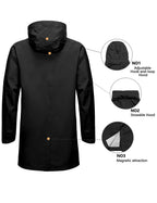 Men's Waterproof Long Rain Jacket Black XXL