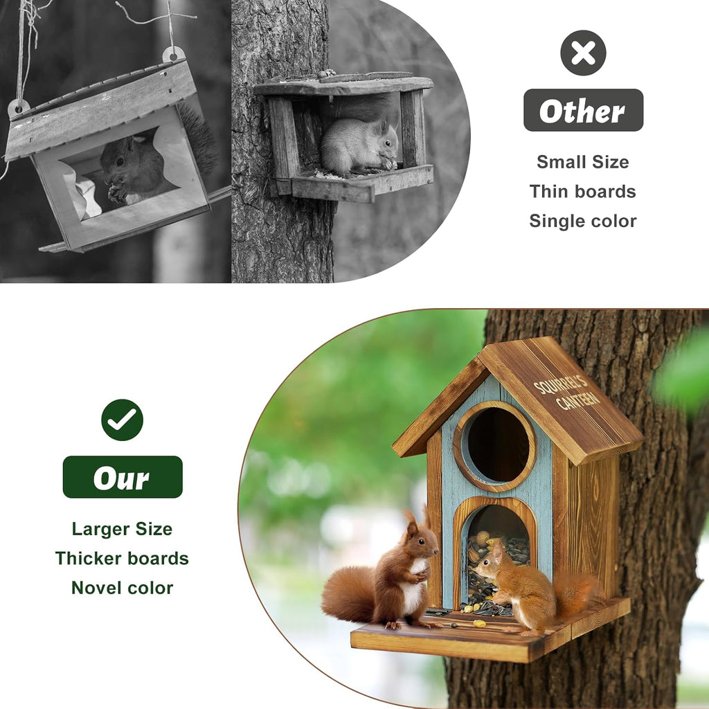 Wooden Squirrel Feeder, Large Capacity Squirrels Feeders for Outside, Sturdy Construction, No Assembly Lovely