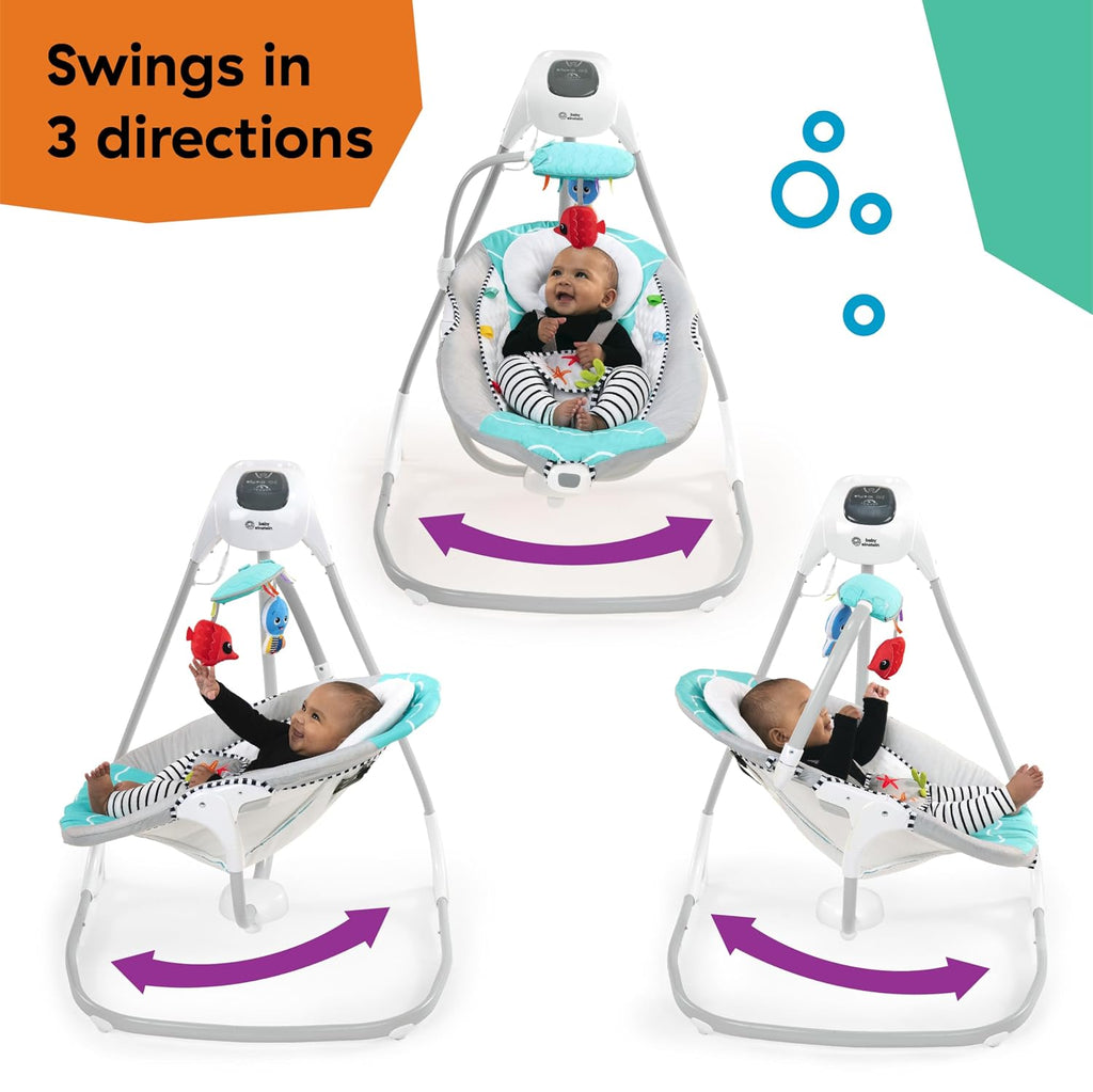 Ocean Explorers Musical Compact, Lightweight Baby Swing, 6-Speed Multi-Direction, Vibrations, Music, Sounds, 0-9