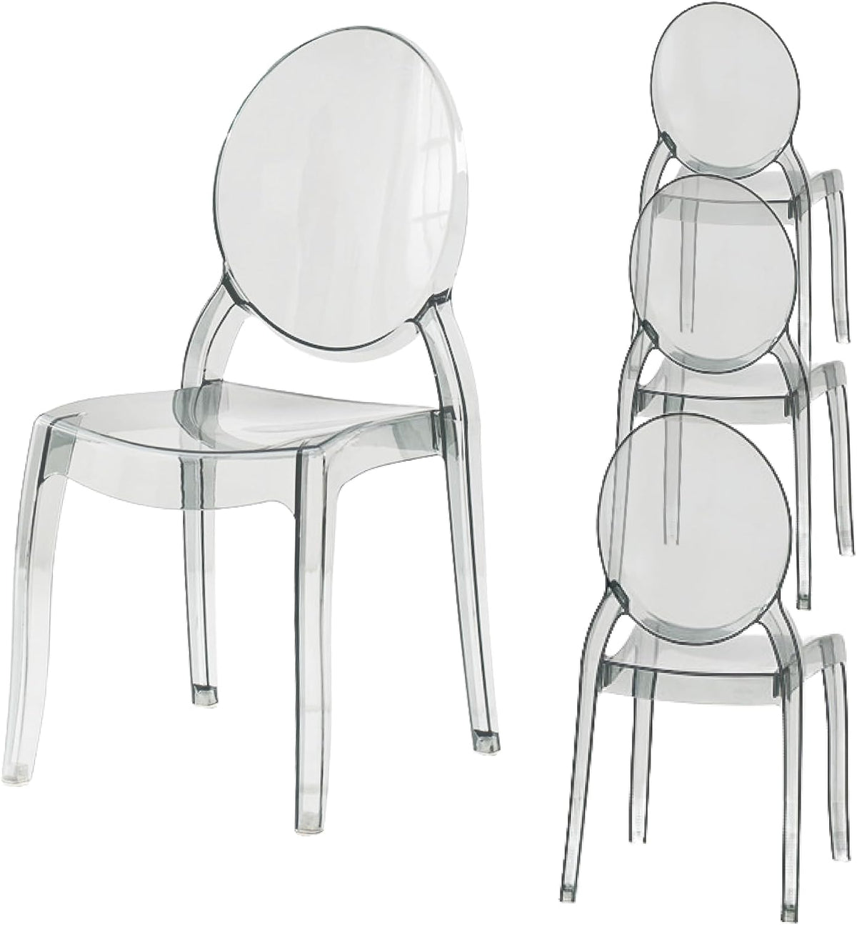 Large Acrylic Ghost Chairs Set of 4, 20 Inch Seat, Smoke Grey