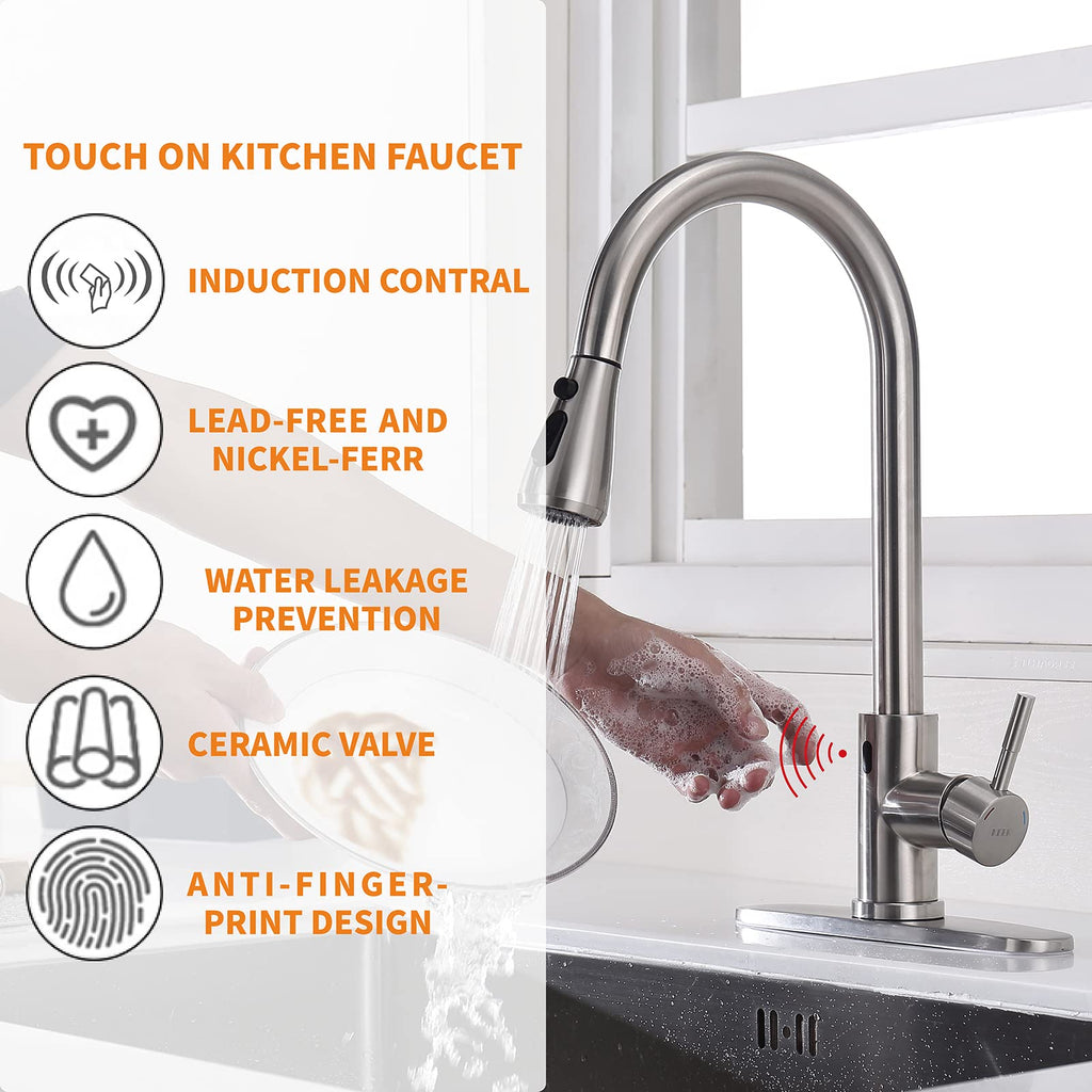 Touchless Kitchen Faucet with Pull Down Sprayer, Motion Sensor Kitchen Faucet with Kitchen Soap Dispenser, Single