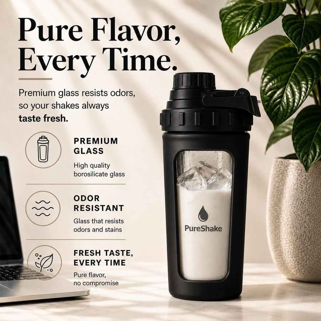 Glass Protein Shaker Bottle - Odorless, BPA Free, Leak-Proof - 24 OZ | Graduated Ideal Fitness, Milkshake and Smoothies