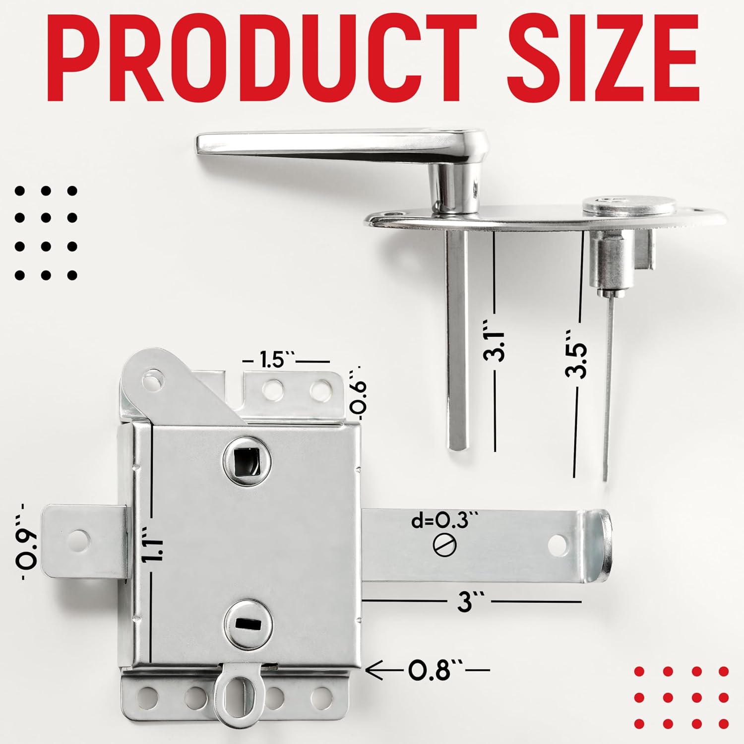 Garage Door Lock Kit, Keyed L-Handle with Inside Slide Lock Latch Mechanism, Complete Replacement Set with 2 Keys