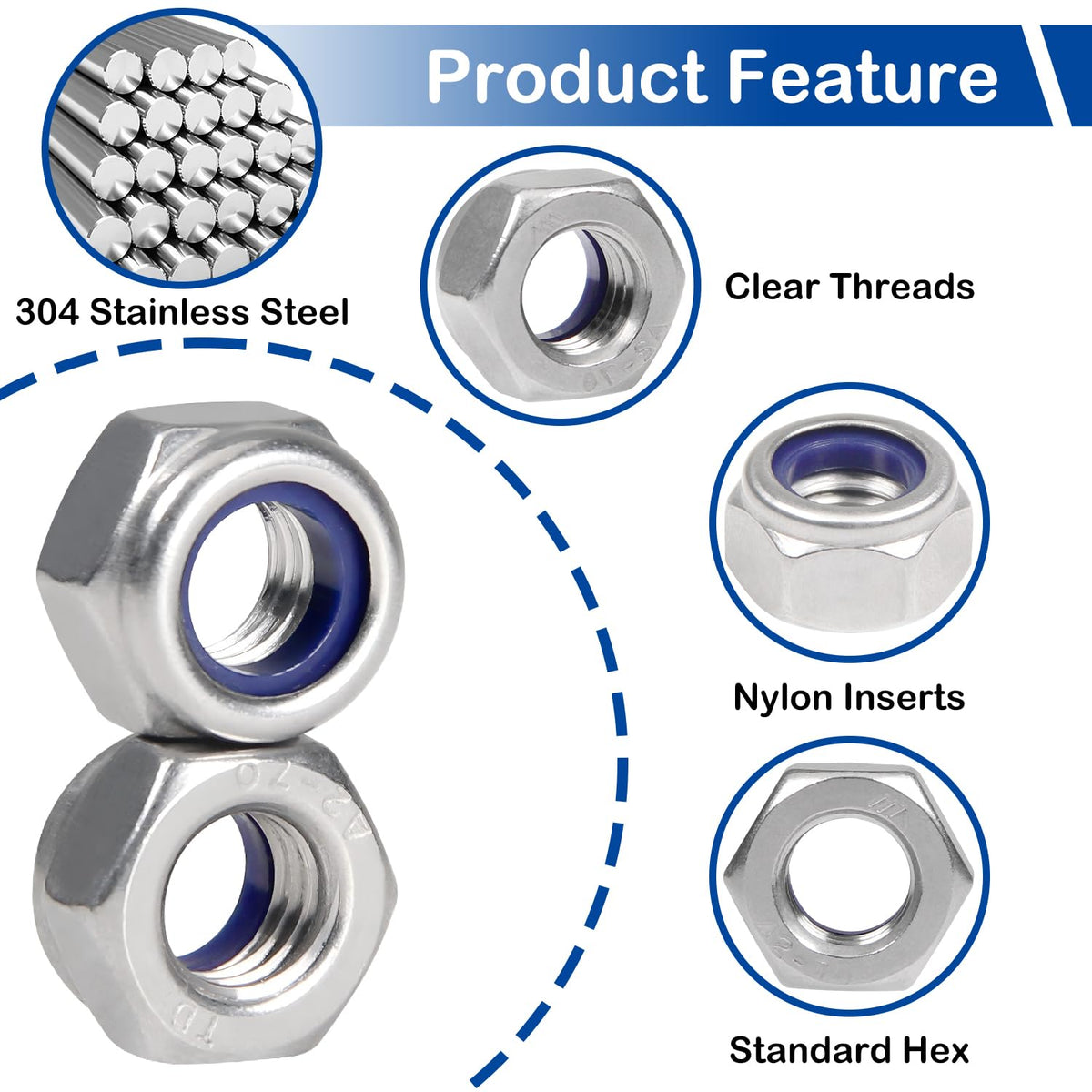 15Pcs M10 x 1.5mm Lock Nuts, Metric Nylon Insert Hex Locknuts for M10 Bolts