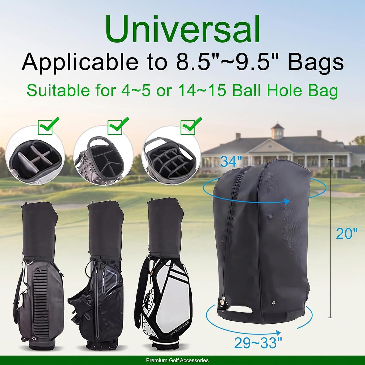 Golf Bag Cover Rain for 8.5"~9" Type Golf Stand Bag and Golf cart Bag