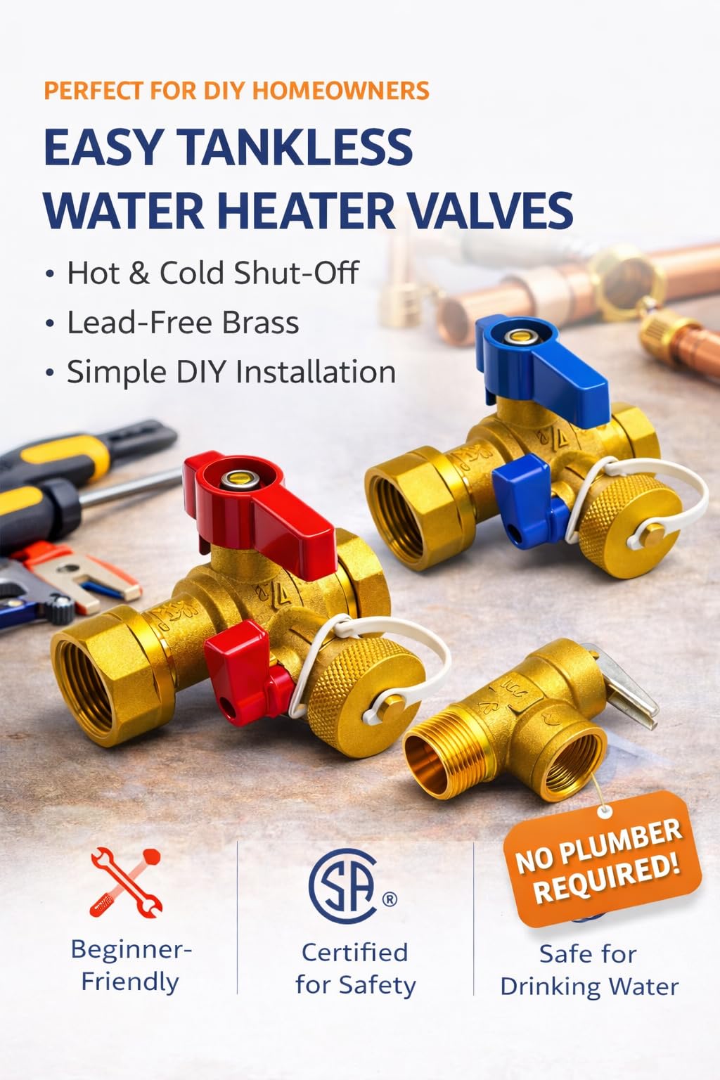 AZK Global Tankless Water Heater Valve Kit, Cert: cUPC, NSF/ANSI ASME PRV