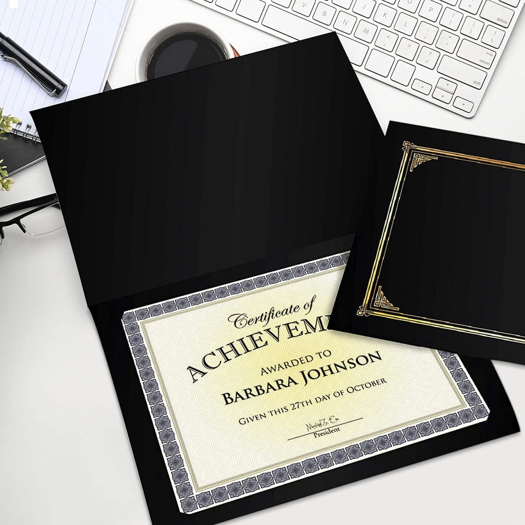 Blank Award Certificate Paper, 8.5 x 11", Premium Gold Foil & Kensington Blue Border Design (Pack of 15) | blank
