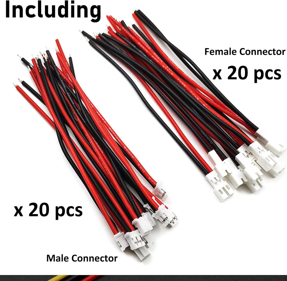 JST PH 2.0mm 2 Pin Connector,20 PCS Male Plug and 20 PCS Female Socket, Micro Wire Connectors with 150mm Extension Cable AWG 26