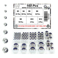 160 Pcs Metric Lock Nuts Kit, M3 M4 M5 M6 M8 M10 M12 Hardware Nuts