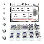 160 Pcs Metric Lock Nuts Kit, M3 M4 M5 M6 M8 M10 M12 Hardware Nuts