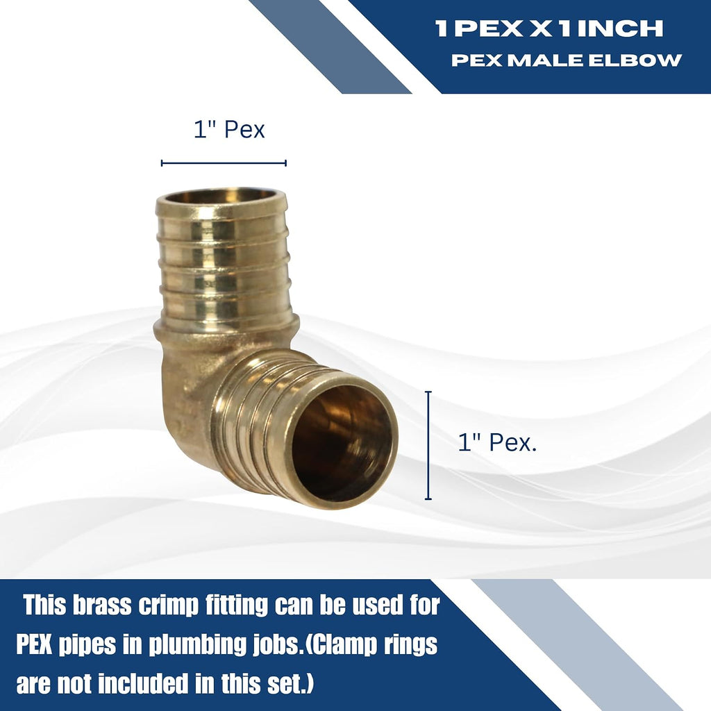 2 Pack XFITTING 1 inch Pex Elbow, Brass. Crimp Elbow