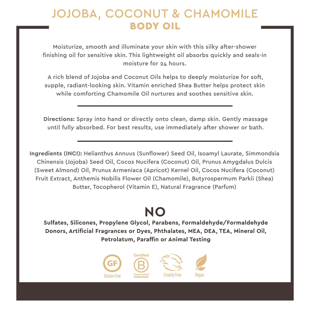 Jojoba, Coconut & Chamomile Body Oil Spray, 8.28 fl oz