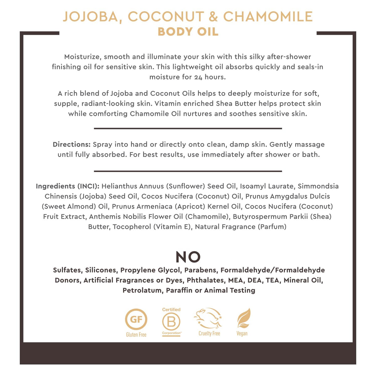 Jojoba, Coconut & Chamomile Body Oil Spray, 8.28 fl oz