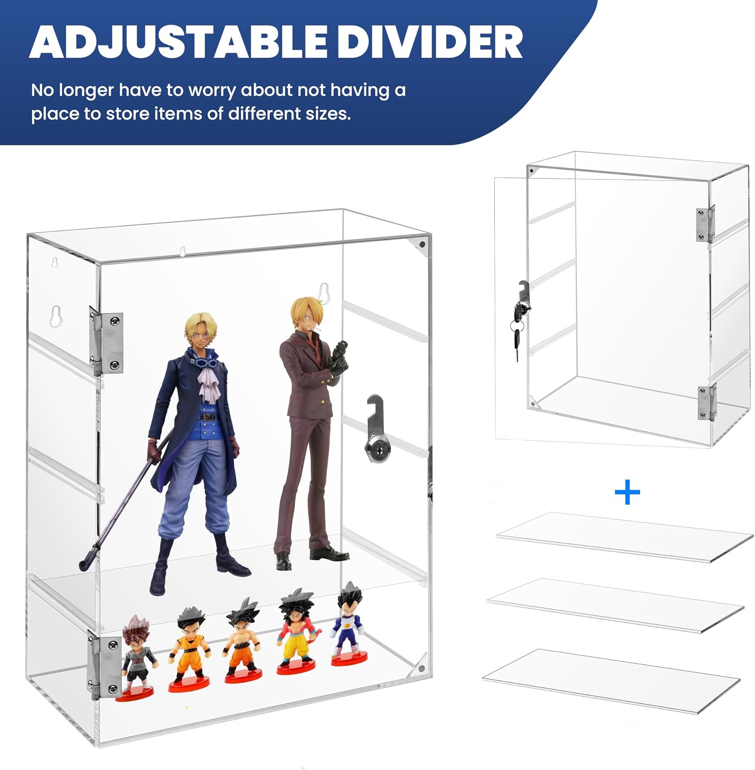 Acrylic Display Case with Lock Key, Removable 4-Tier Clear Acrylic Display Case with Shelves, Locking Countertop