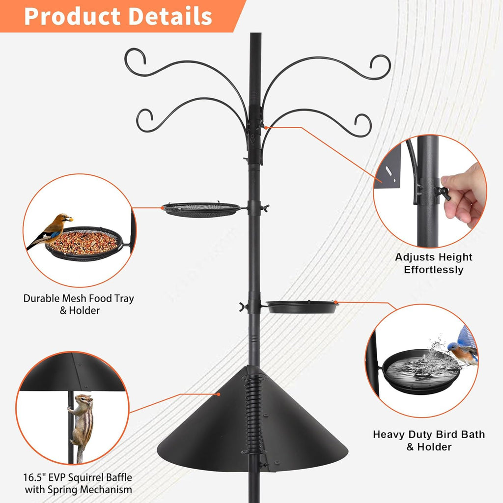 92 Inch Squirrel Proof Bird Feeder Pole with 9 Prongs Base, 1 Inch Dia Bird House Pole, Heavy Duty Bird Feeder Stand