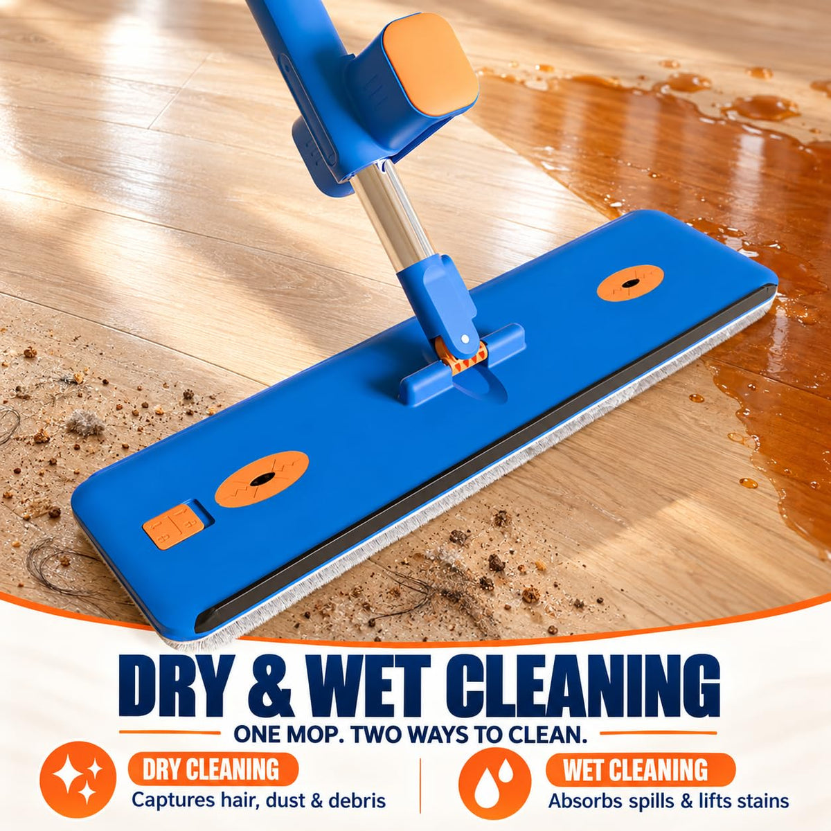 16.5" Self Wringing Flat Mop and Collapsible Bucket Set