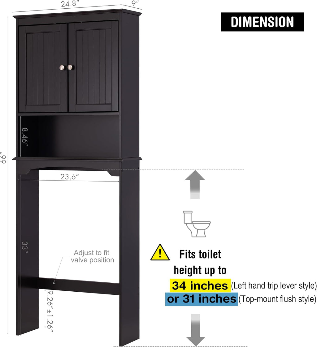 Over Toilet Storage Cabinet with Doors, Espresso Bathroom Organizer | FSC-Certified MDF, Raised Panel Doors