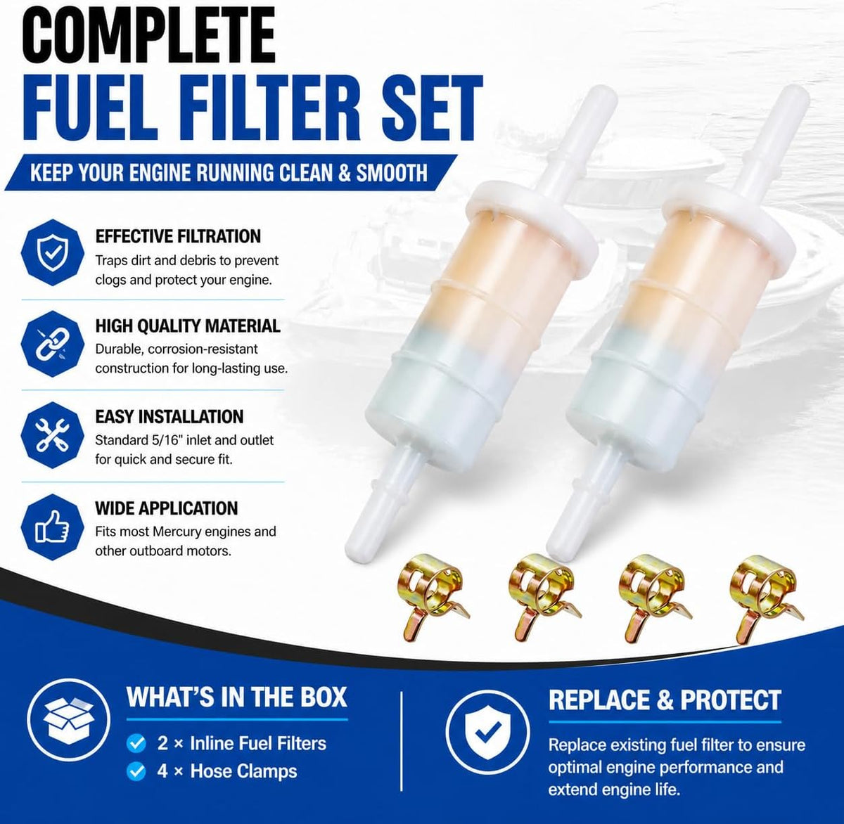 2 PCS 879885Q Inline Fuel Filter for Mercury & Mariner EFI Outboards
