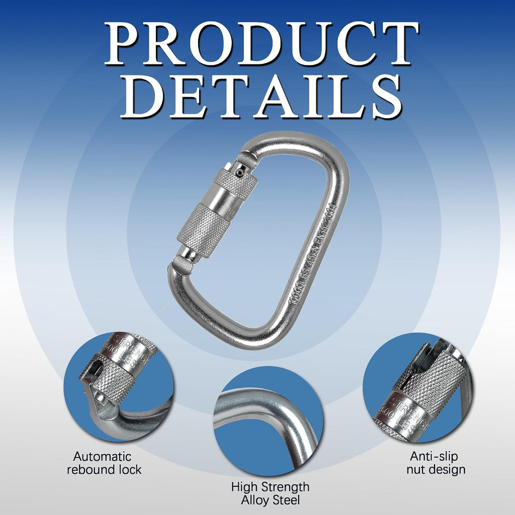 Auto Locking Carabiner 45KN=10000lbs Twist Lock Steel Heavy Duty Large Carabiner Clip for Rock