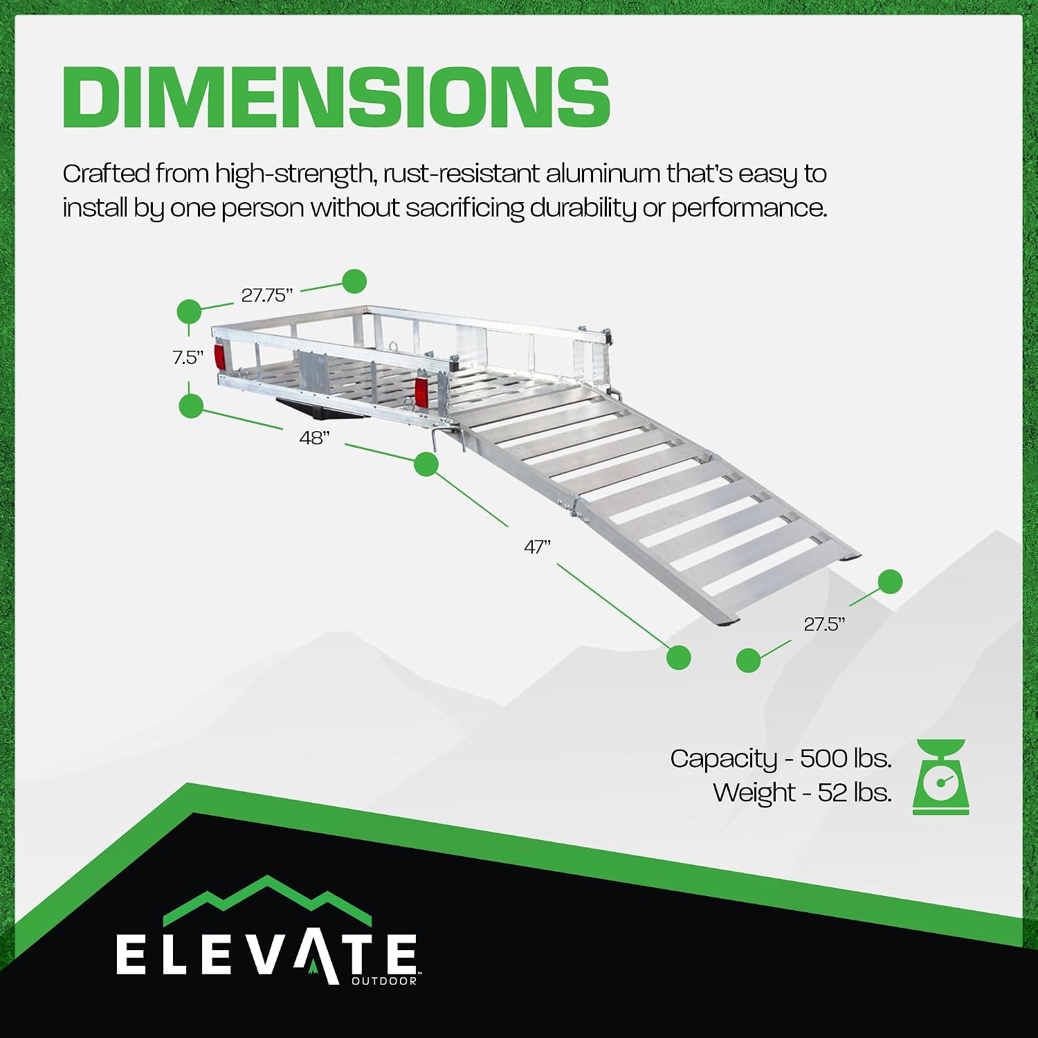 Outdoor Deluxe Cargo Carrier with Folding Loading Ramp, 500 lb Cap