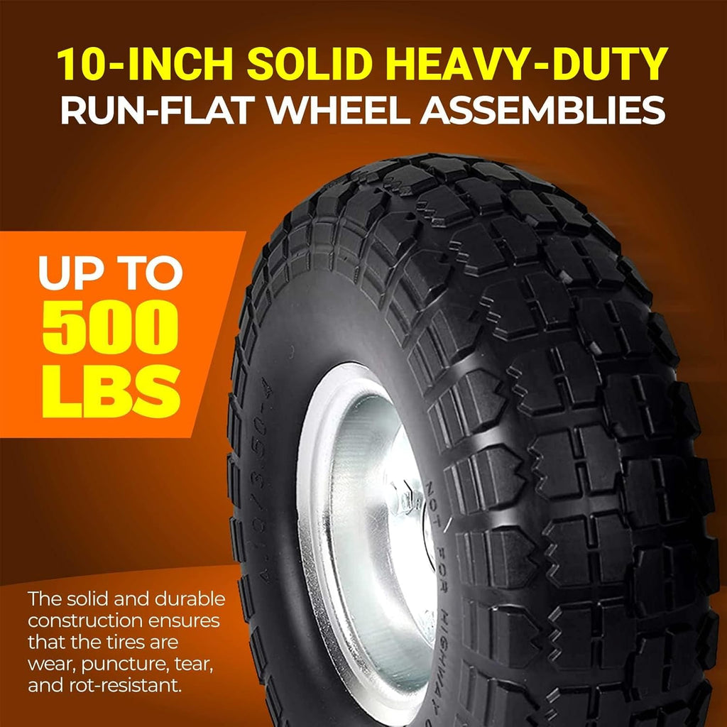 (2-Pack) 10-Inch Solid Rubber Tire Wheels - Replacement 4.10/3.50-4" Flat Free Tire with 5/8" Bearings, 2.2" Offset