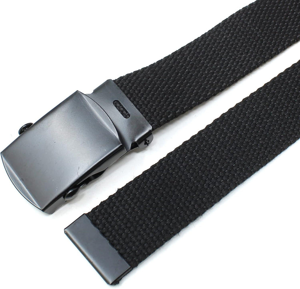 Kids Canvas Web Belt Flat Black Buckle/Tip Solid Color 44" Long 1" Wide - Cut Excess Length For Perfect Fit