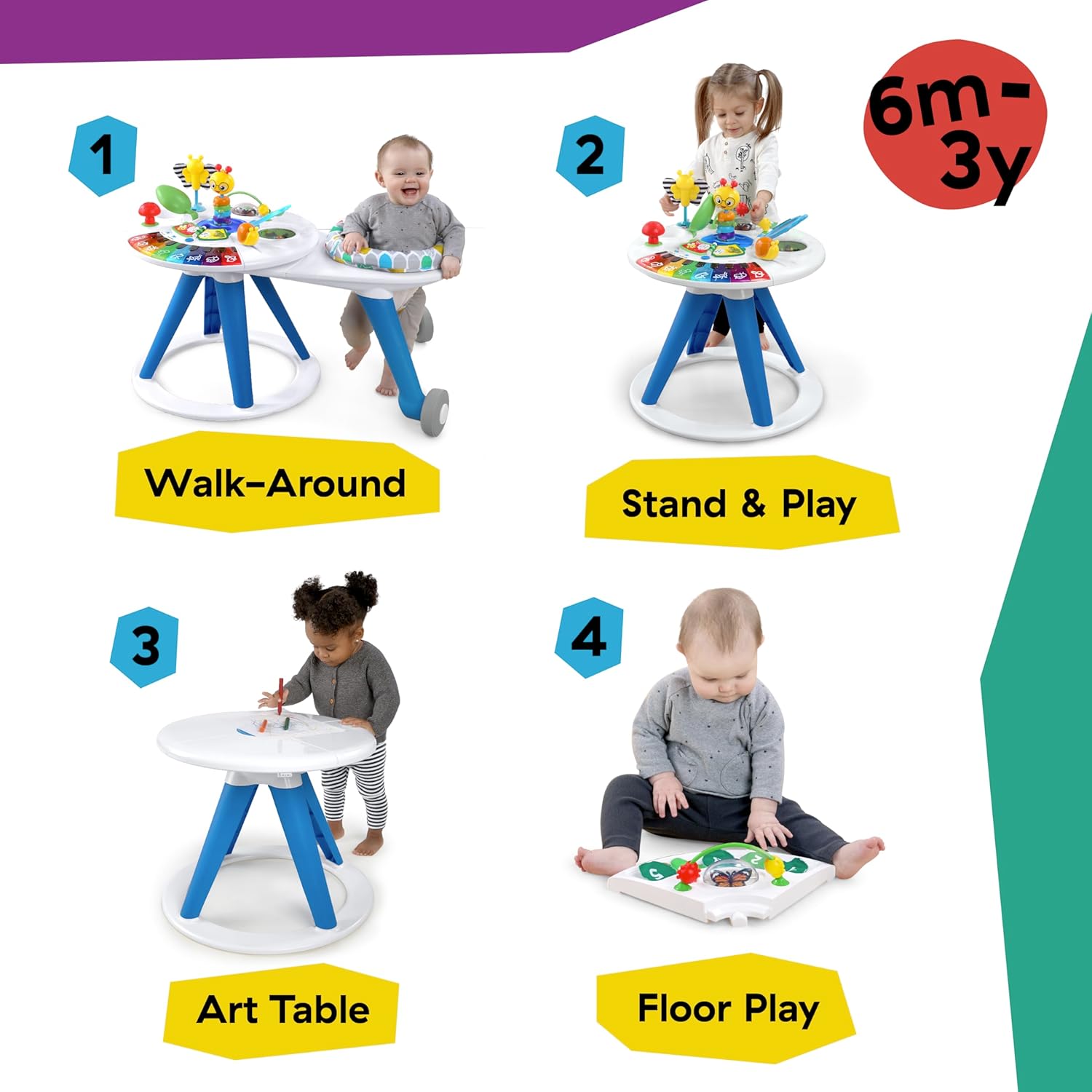 4-in-1 Activity Center & Walker with Piano, Age 6M+ | 4 ways to grow: walker, discovery table, art table & floor