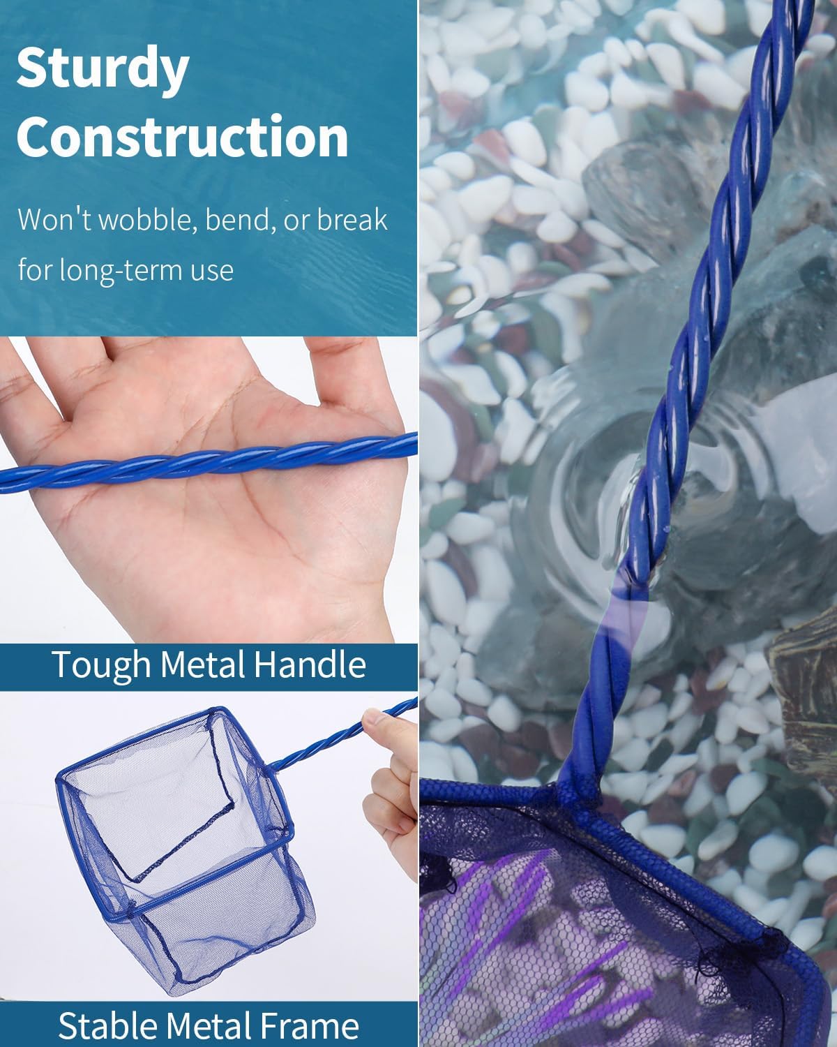 5''/6'' Fish Net for Fish Tank, Aquarium Net with Braided Metal Handle and Nylon Mesh, Small Fish Net Minnow Net for
