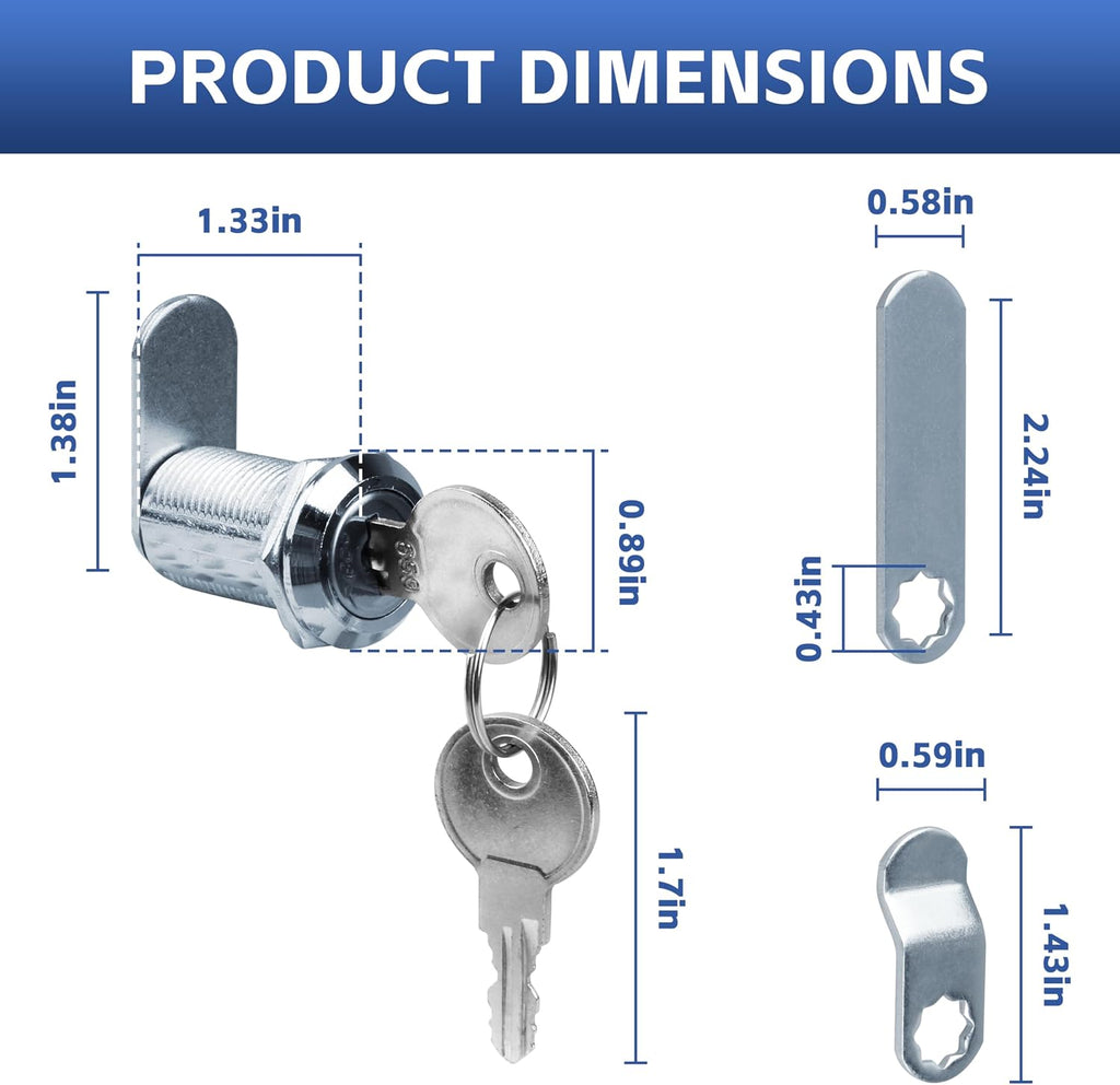 U9945 Stainless Steel Drawer Cabinet Cam Lock with Keys 4 Pack | 1-1/8in lock,max 13/16in panel thickness,RV camper