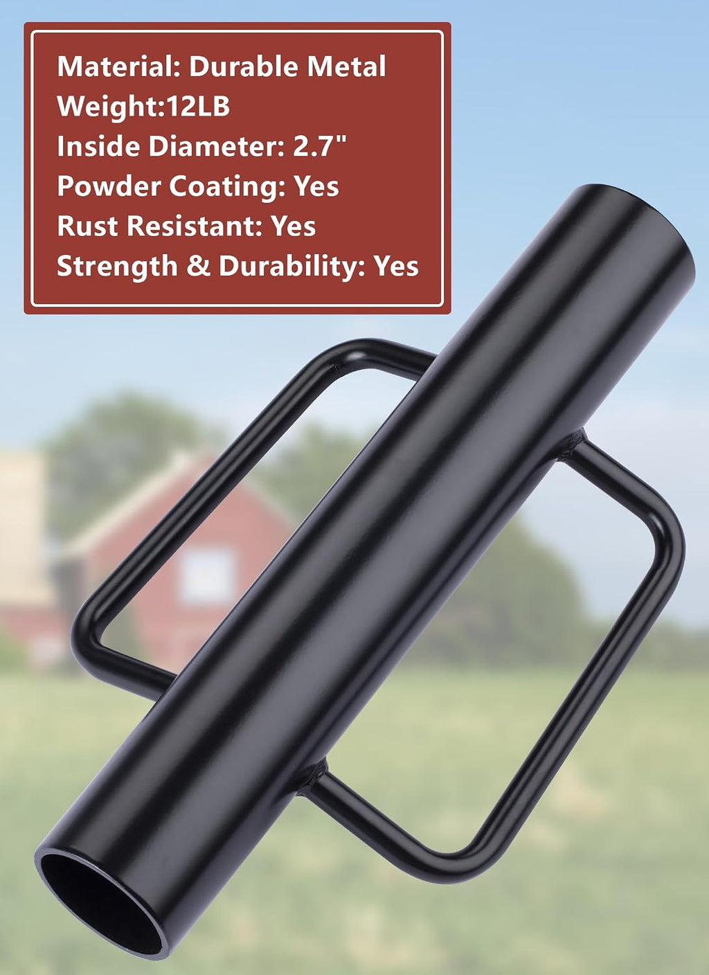 Fence Post Driver, Heavy Duty T Post Driver with Handles, Time Saving and Heavy Duty Black Pole Driver, Black, 12lb