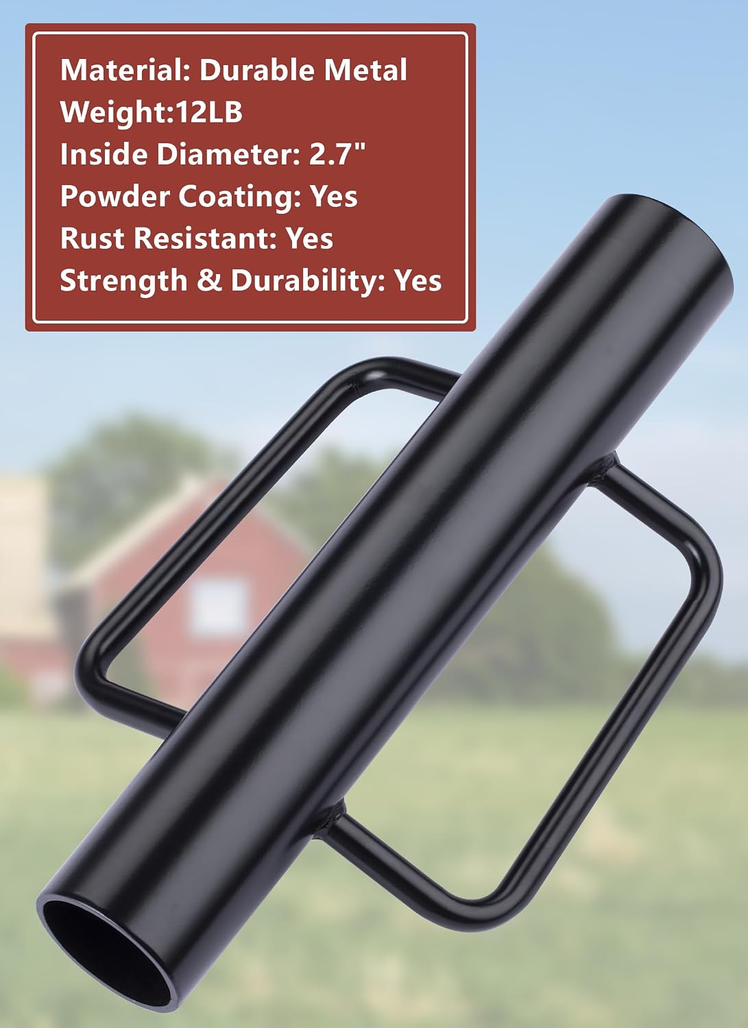 Fence Post Driver, Heavy Duty T Post Driver with Handles, Time Saving and Heavy Duty Black Pole Driver, Black, 12lb