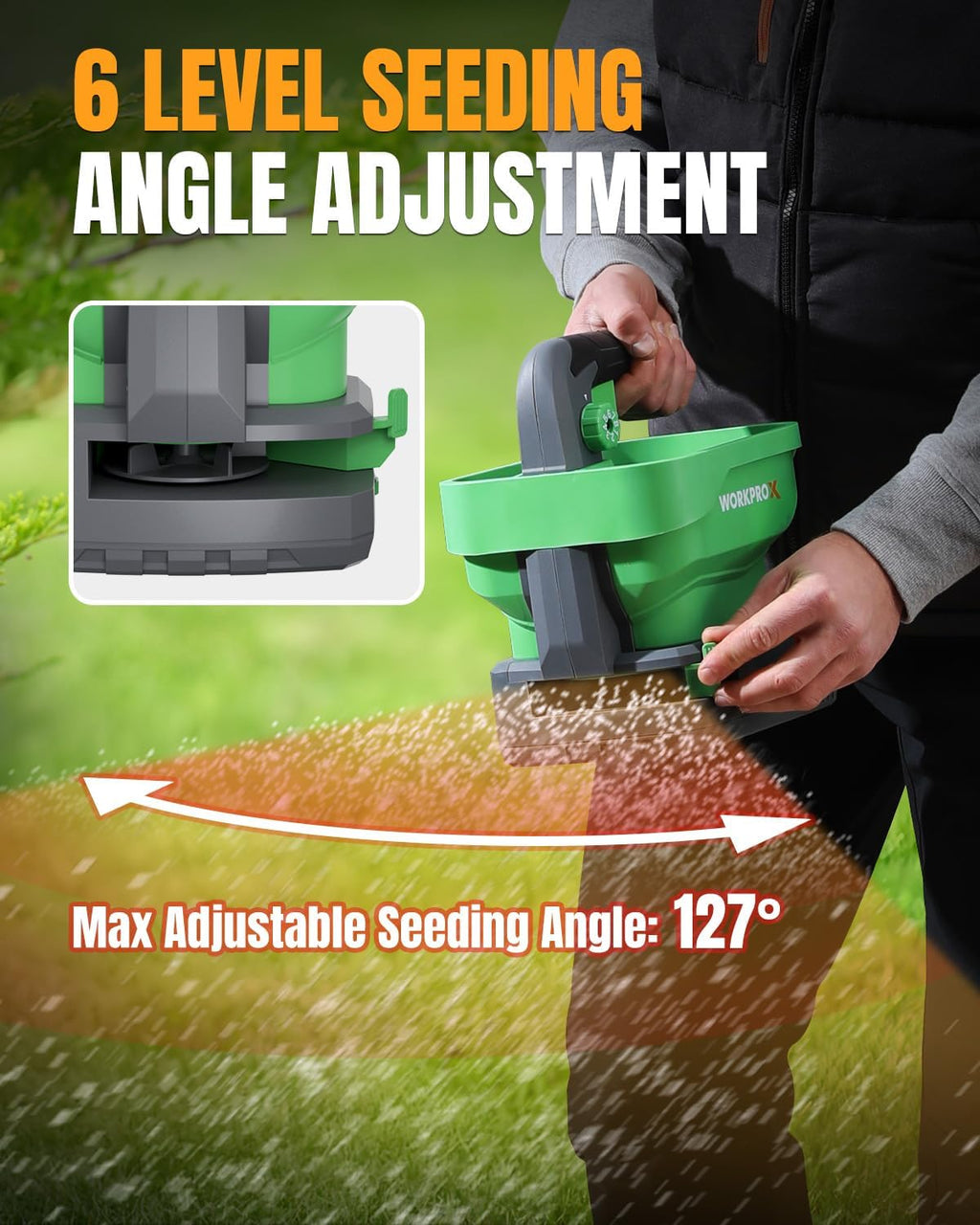X Cordless Battery Powered 7.2V Fertilizer Spreader, 8-Level Setting | 2H Runtime, 6 Speeds, 2.5L Capacity, up to