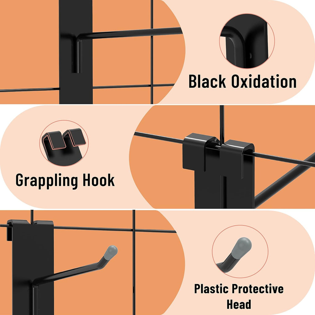 50 Pack 2 Inch Black Gridwall Hooks Metal Display Hangers | Fits 3 x 3 Inch Wire Grid Panels, 20 lb Capacity Hooks