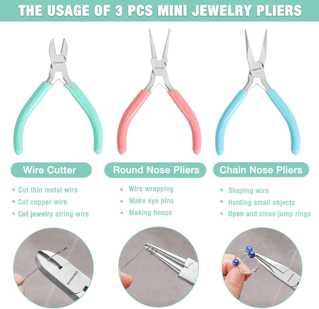 Jewelry Pliers Set, 3 Pack Jewelry Making Tool Kit | Includes Mini Needle Nose Plier/Chain Nose Plier, Round Nose