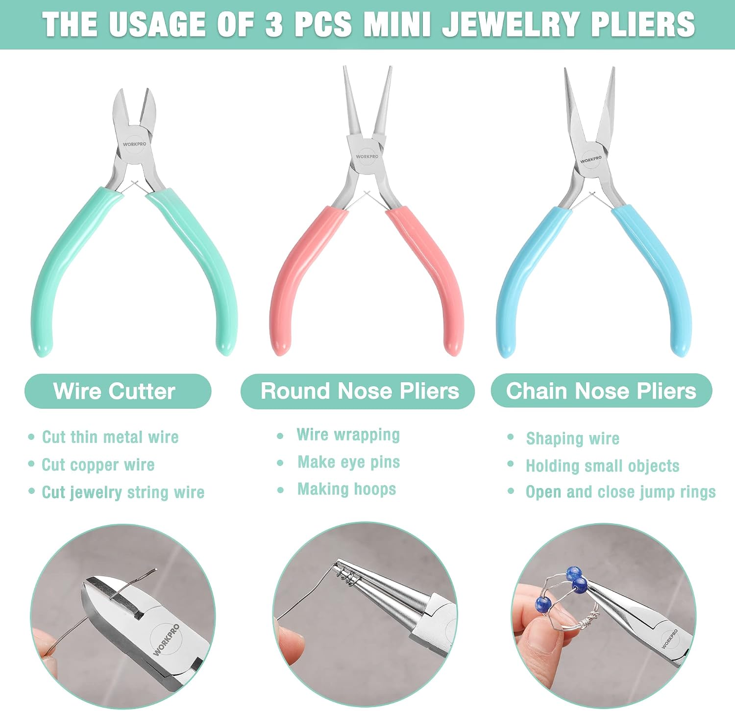 Jewelry Pliers Set, 3 Pack Jewelry Making Tool Kit | Includes Mini Needle Nose Plier/Chain Nose Plier, Round Nose