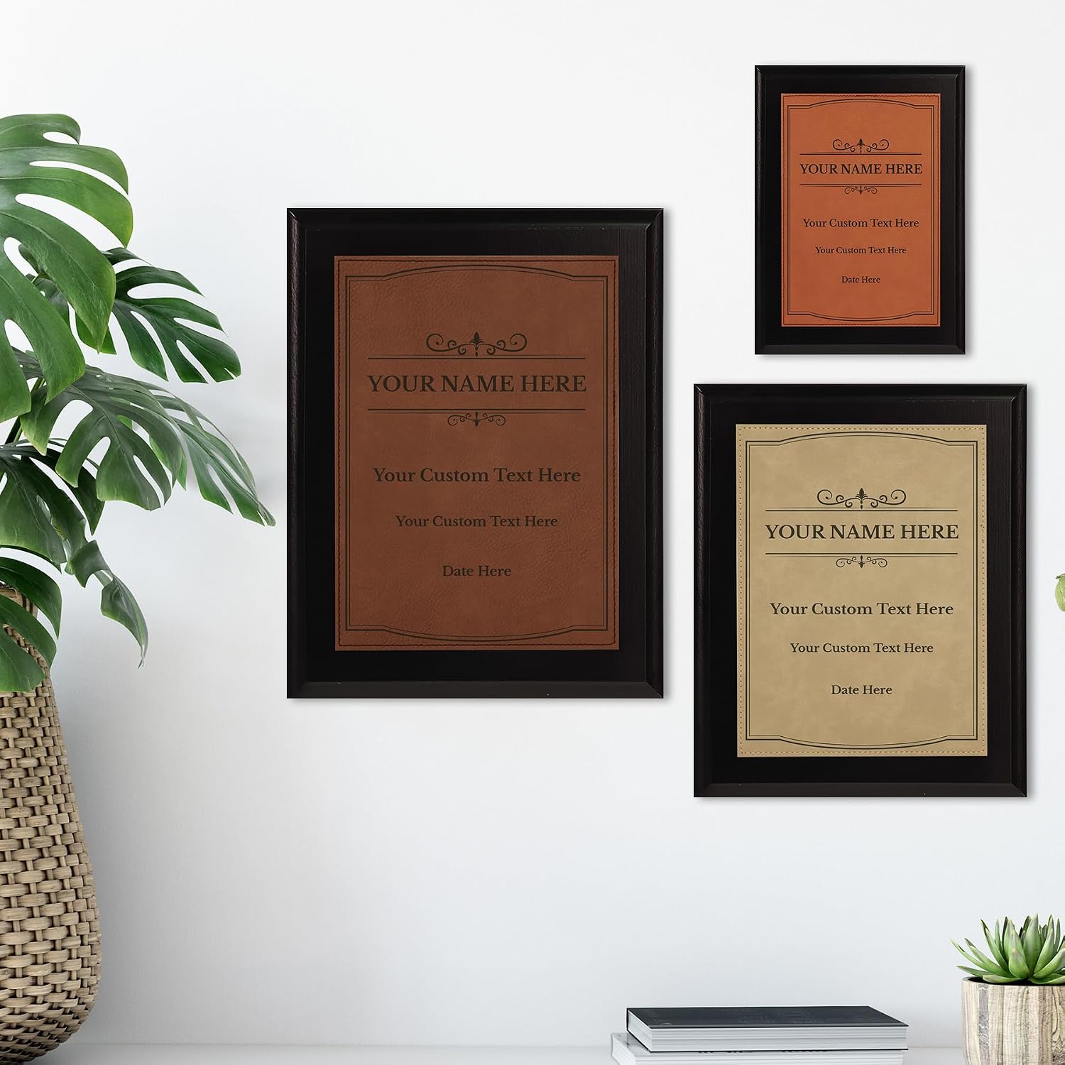 Certificate Award Theme, Black Wood Frame Customizable Leatherette Award Plaque | Easel Mount Option | Recognition of
