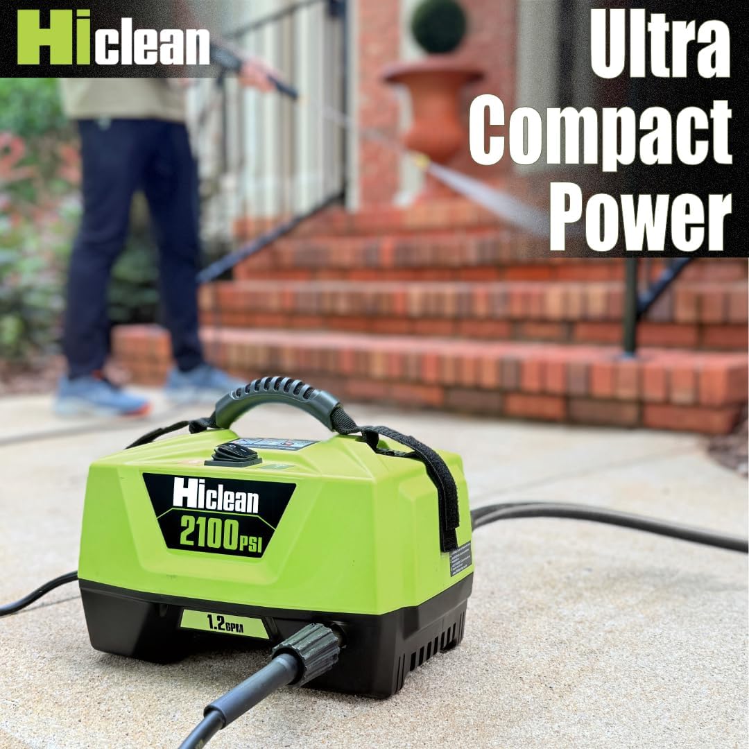 Electric Pressure Washer 2100 PSI, Green | Portable Power Washer, Car Detailing, Patios, Fences & Outdoor Cleaning