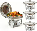 4-Pack Chafing Dishes for Buffet，6QT 304 Stainless Steel Round Chafing Dish Buffet Set - Complete Food Warmers with