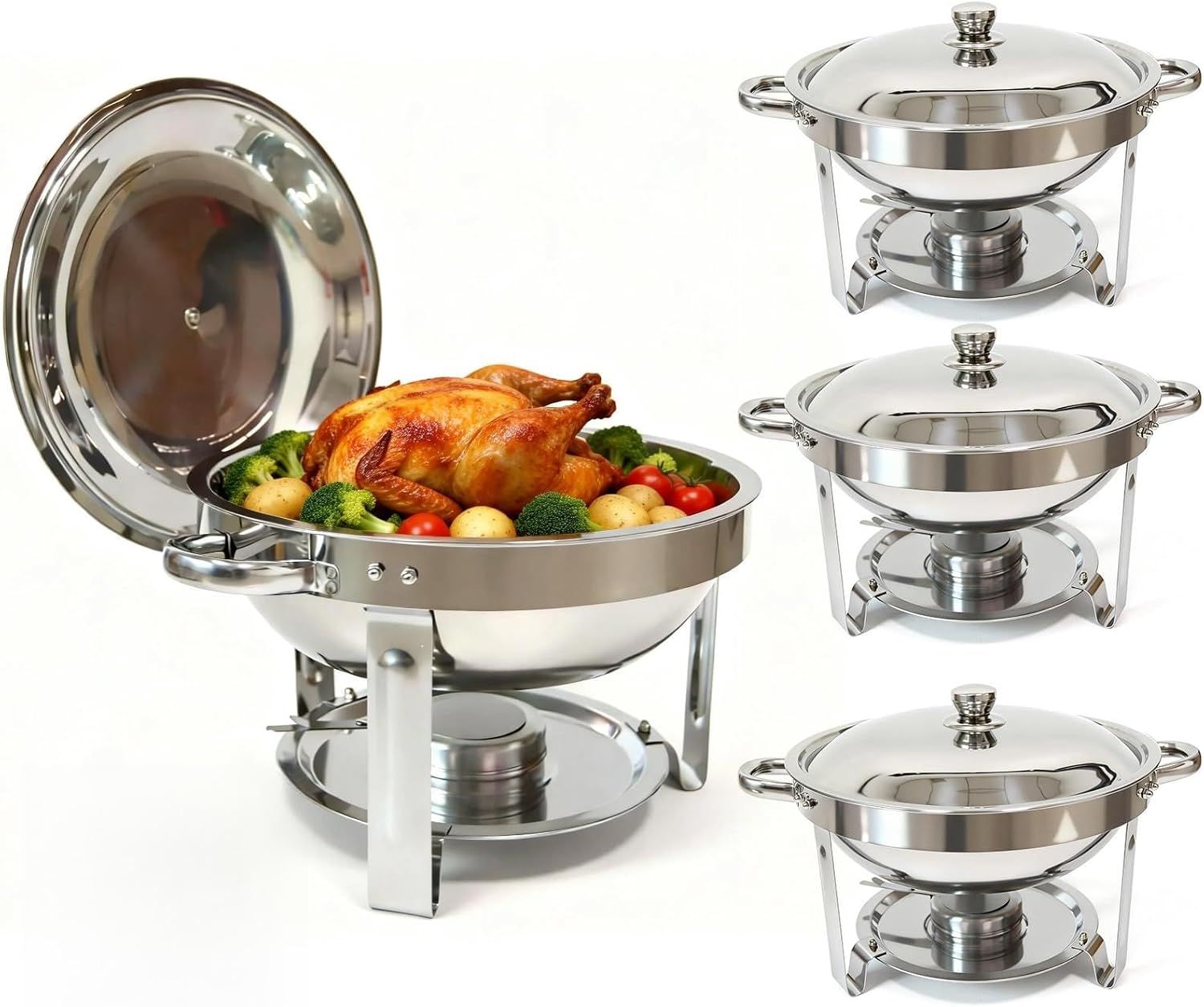 4-Pack Chafing Dishes for Buffet，6QT 304 Stainless Steel Round Chafing Dish Buffet Set - Complete Food Warmers with