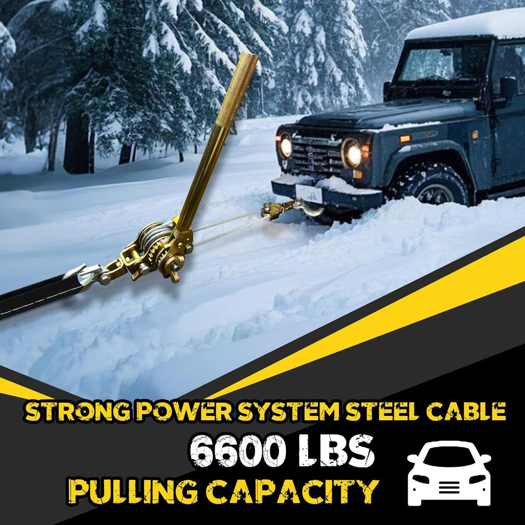 Come Along Winch Puller 3T 10FT, Cable Hoist Winch Puller with 2 Hooks, Come Along Tool Heavy Duty, Ratchet Puller