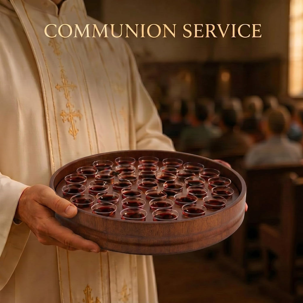 1 Set Wood Communion Tray Set for Church Holy Serving Tray with Lid Elegant 40 Cup Holders and 100 Disposable