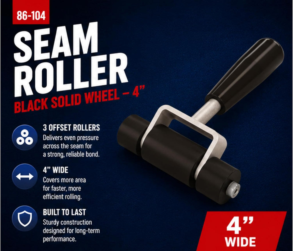 Seam Roller Black Solid Wheel 4 in. – Heavy Duty 3 Offset Rollers for Carpet and Vinyl Installation