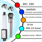 Mini Linear Actuator 12V 4Inch Stroke,60N 15mm/s Waterproof Actuator(100mm)