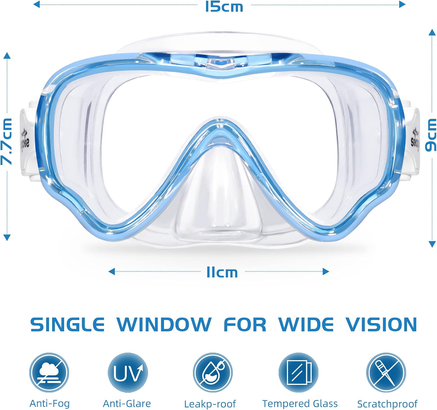 Kids Swim Goggles Snorkel Diving Mask for Youth(5-15), Anti-Fog 180° Clear View
