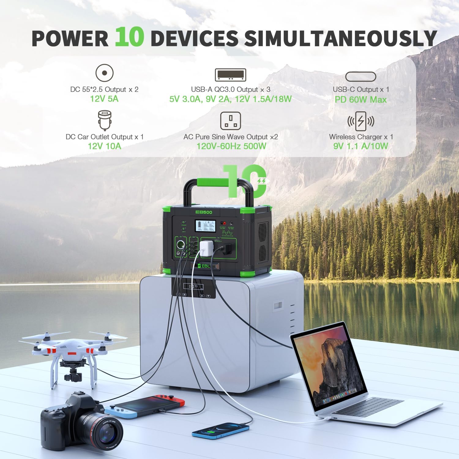 Portable Power Station 500w(Peak 1000W), Camping Solar 519.48Wh Outdoor | Solar Generator Backup Battery Pack with