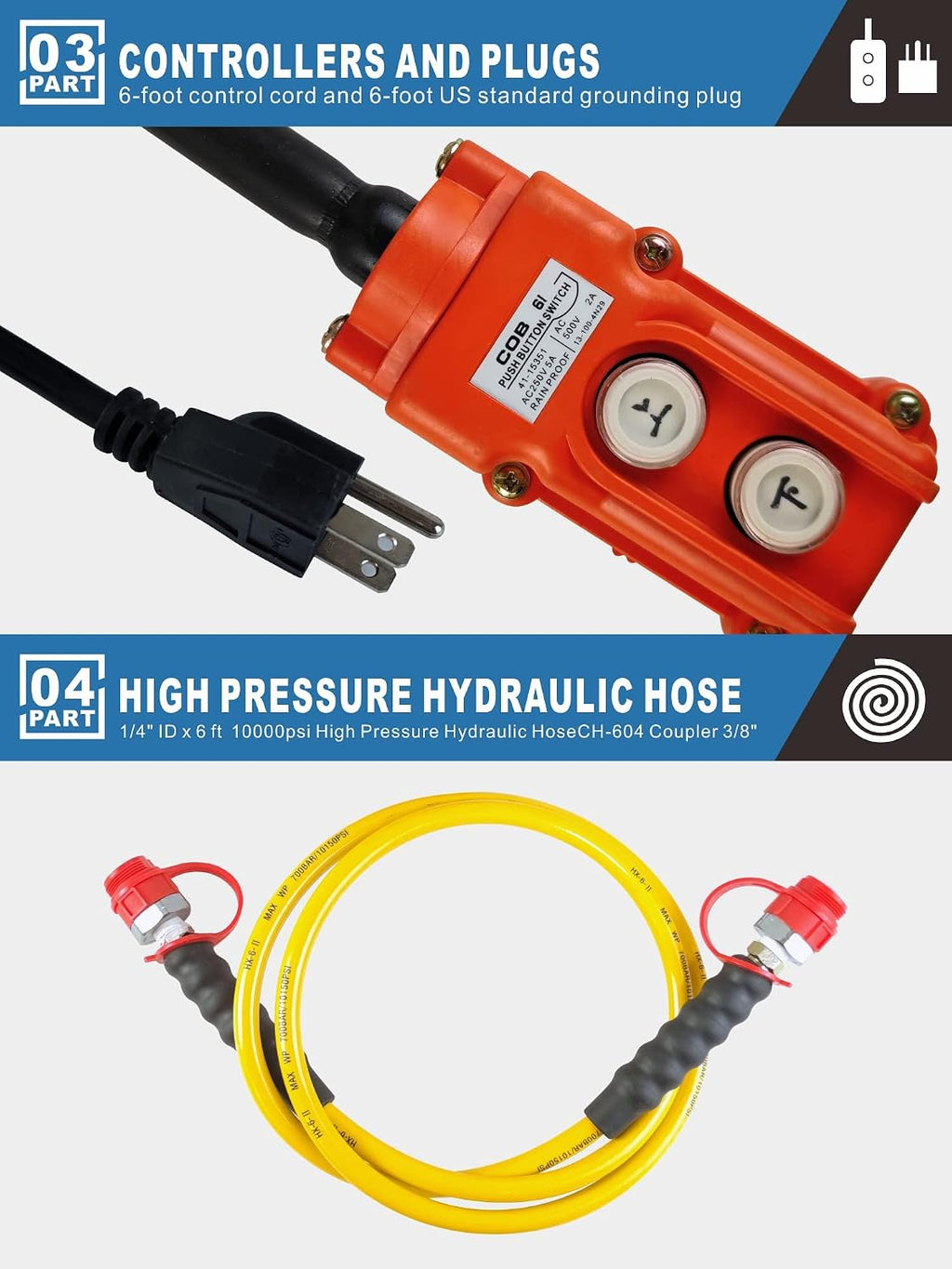 AMZCNC 110V/120V 10K PSI Electric Hydraulic Pump, Single Acting
