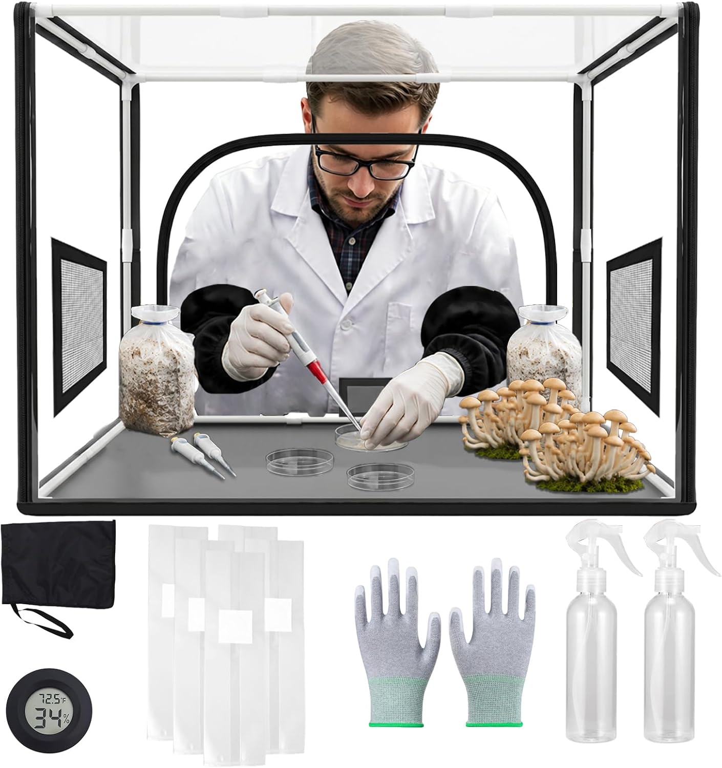Large Still Air Box Mushroom, Mushroom Grow Bag Kit Mycology Fume Hood Propagation Stations Grow Kit Monotub Kit