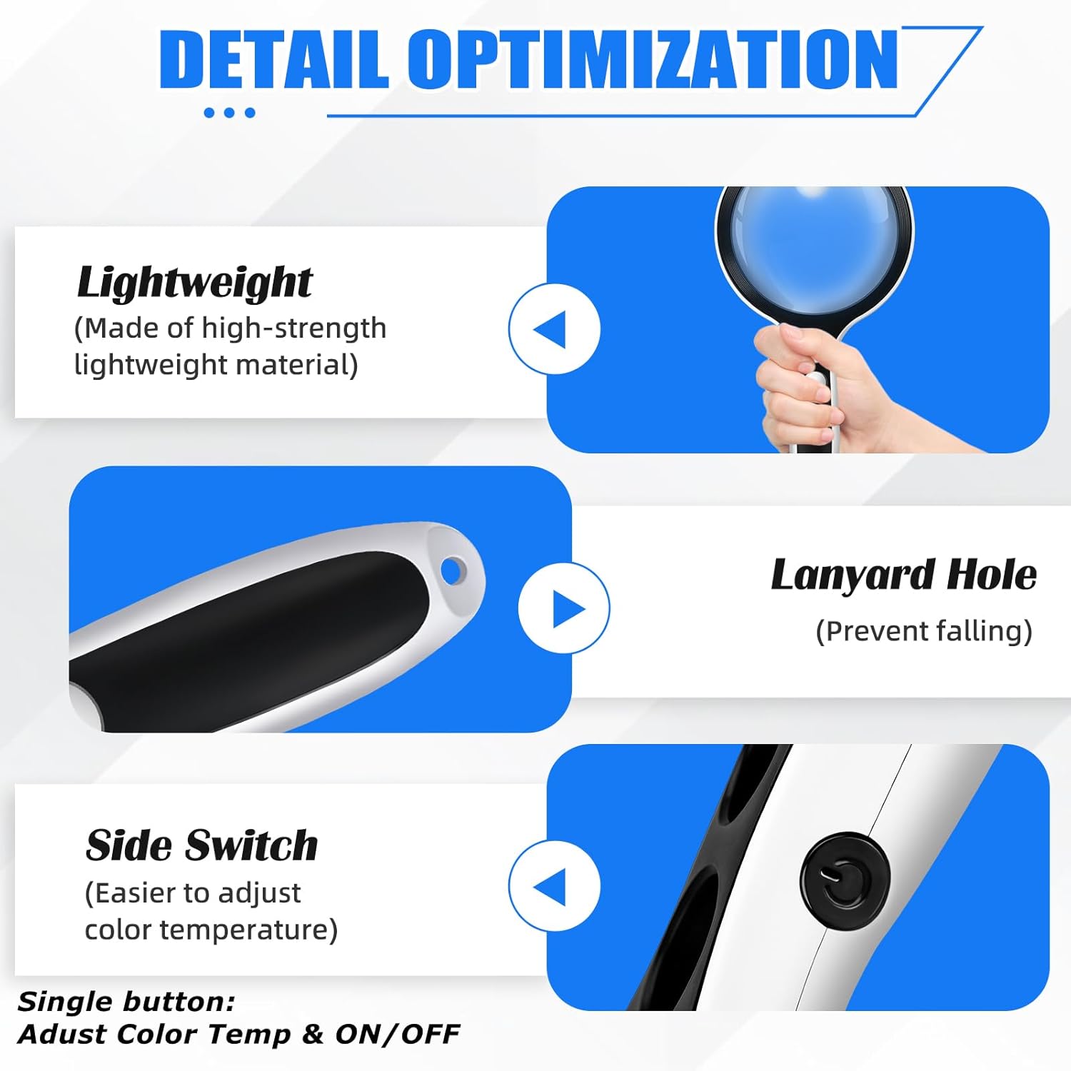Large Magnifying Glass with Lights,10X 25X 45X 60X Lighted Magnifier | 5-inch Page Magnifier LED Lights,Handheld
