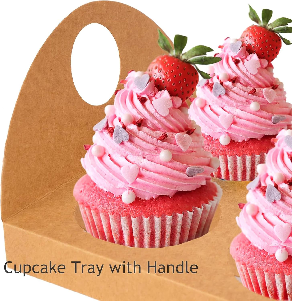 20 Pack Brown Cupcake Boxes with Handle Tray - 4" Tall Large Muffin Boxes for 6 Cupcakes - Professional Food-Grade