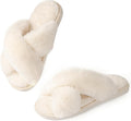 Memory Foam Fuzzy Slippers for Women,Open Toe House Shoes | Faux Fur Cross Band,Indoor Outdoor Slippers, Anti-Slip
